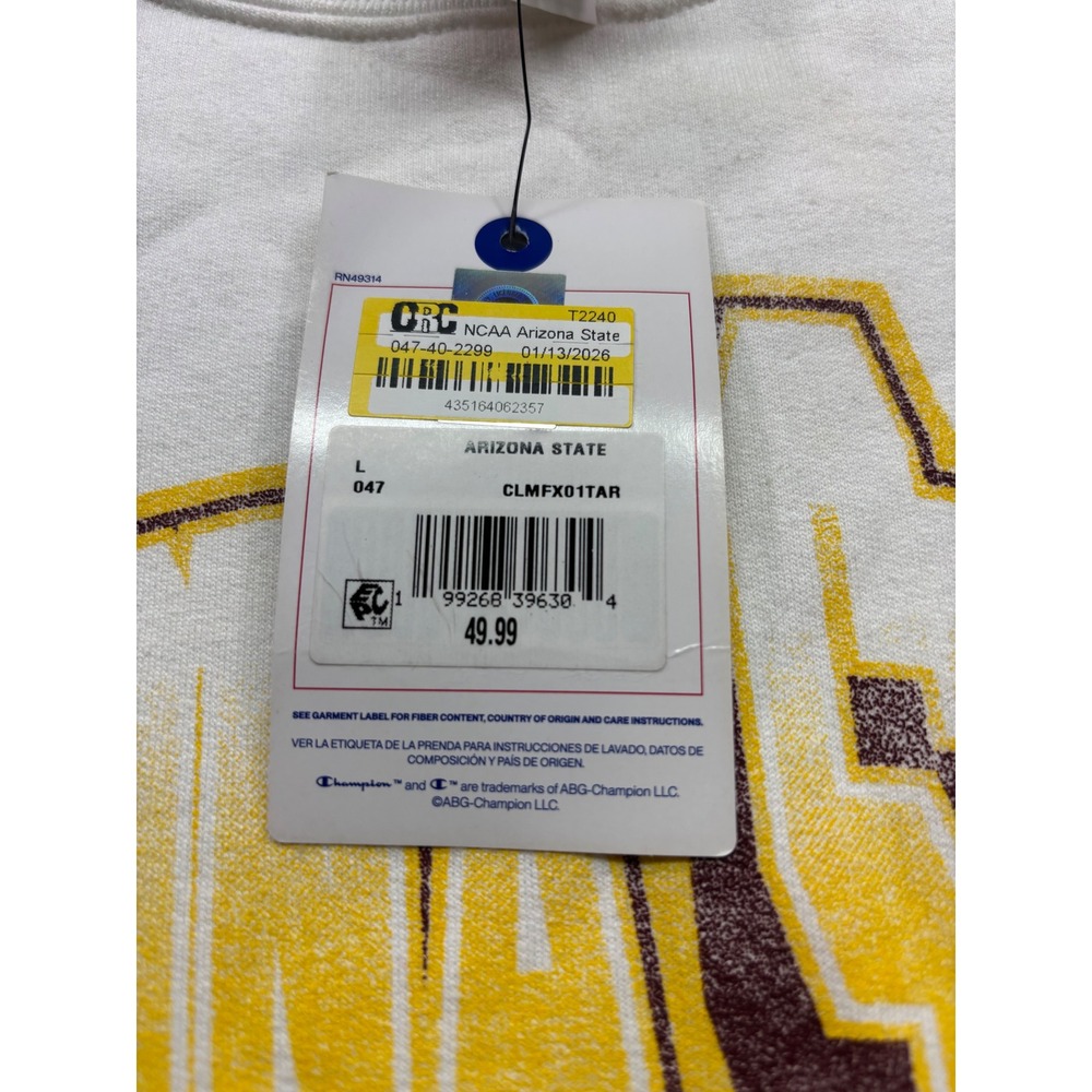 Champion Arizona State Sun Devils Crewneck Sweatshirt Mens Large White NWT - Picture 2 of 4